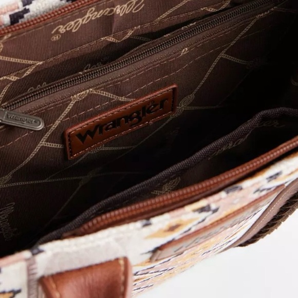 Wrangler Cream and Brown Geometric Tote Bag - Picture 3 of 5